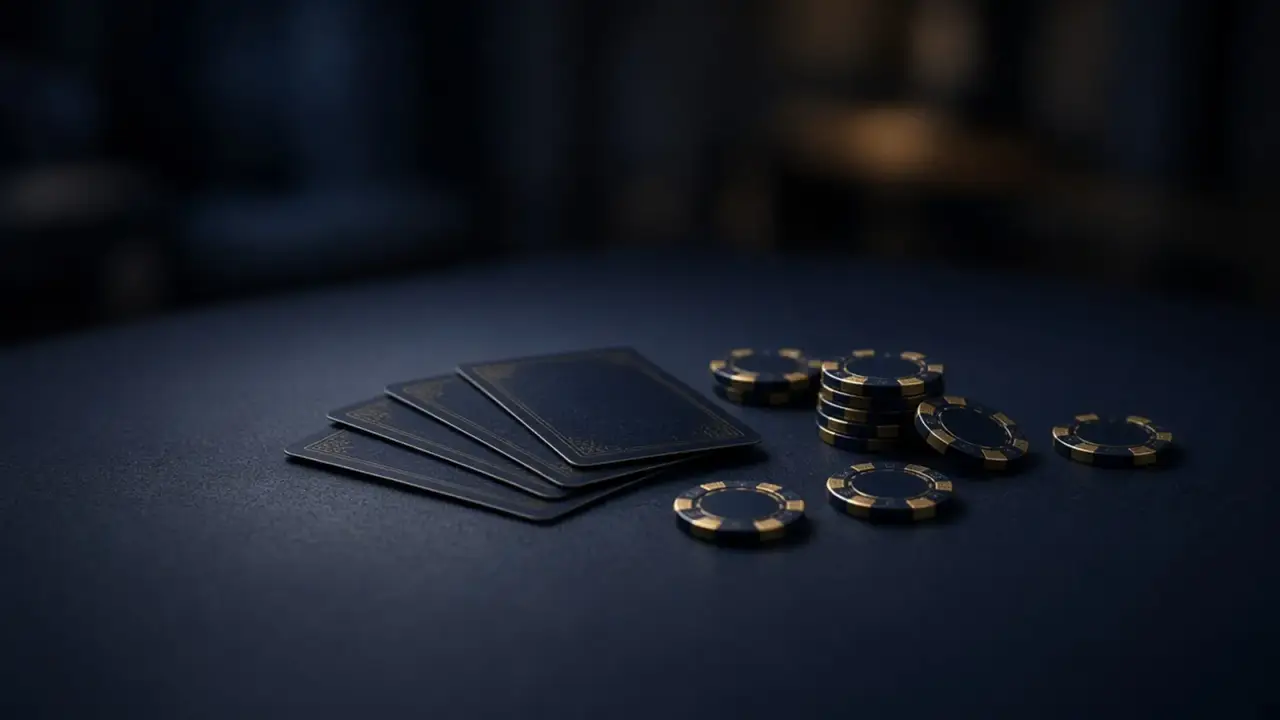 Dark still life of cards and chips
