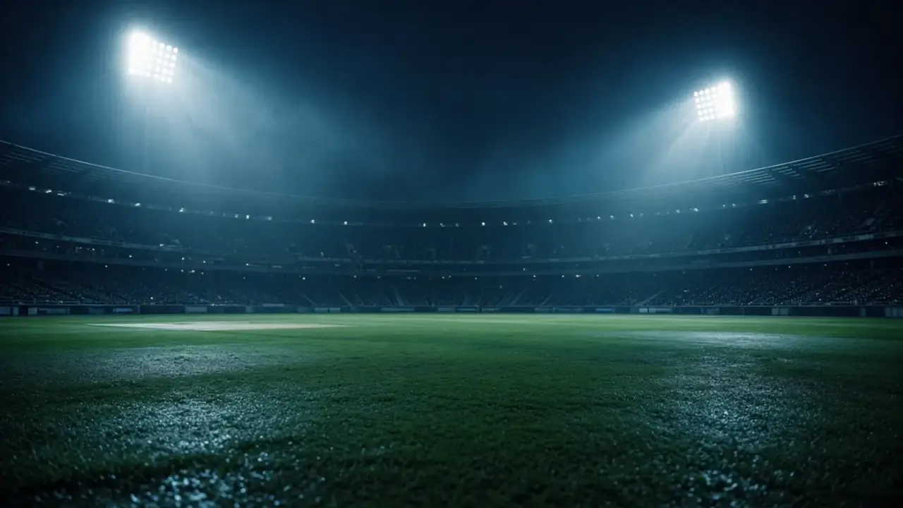 Night stadium in blue light