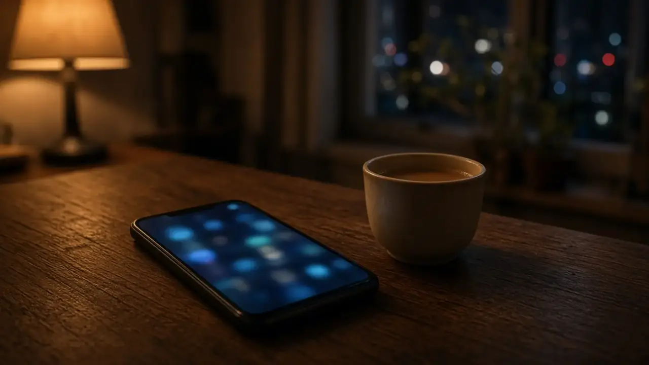 Evening table with a glowing phone